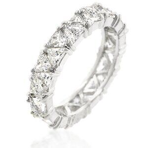 Slim Bonded Silvertone Triangle Trillion Cut Clear Cubic Zirconia Cz Band Ring 5